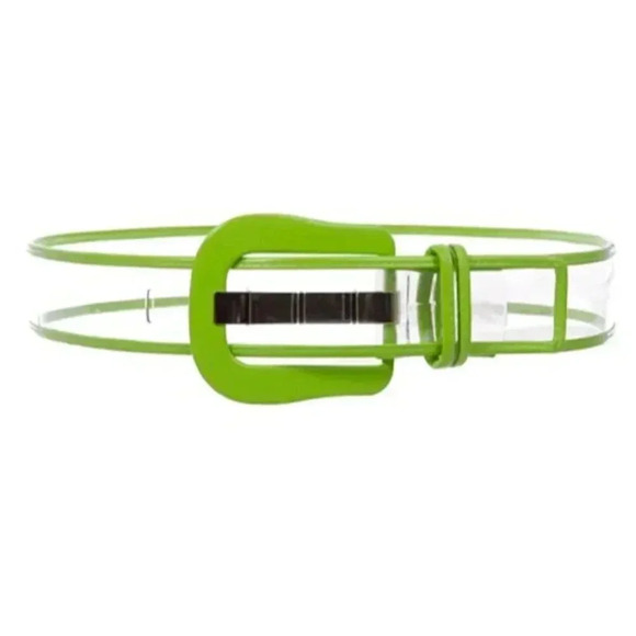 Women's Retro Buckle Color-Trimmed Patent Leather Green Fashion Jelly Clear Belt - Picture 1 of 2